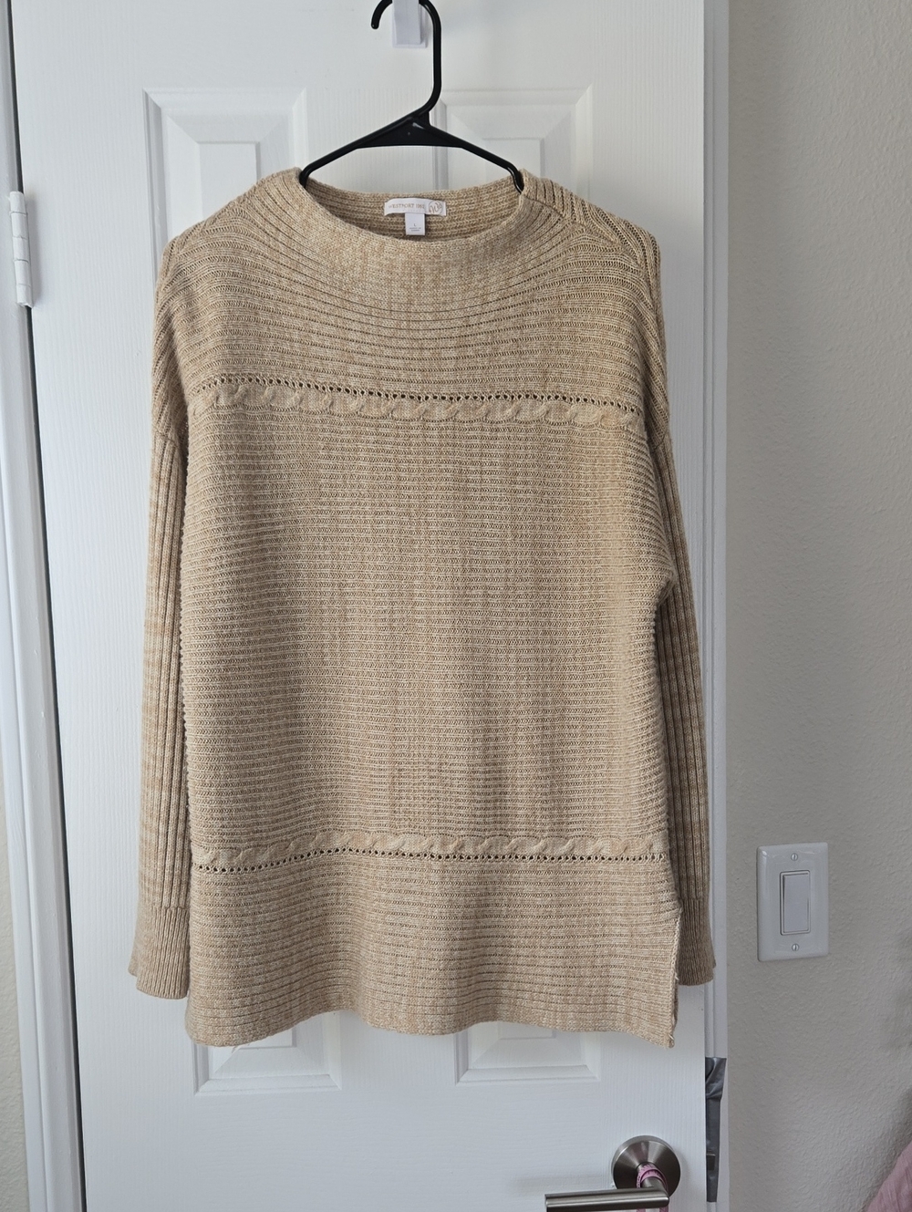 Westport Beige Scoop Neck Textured Pullover Sweater